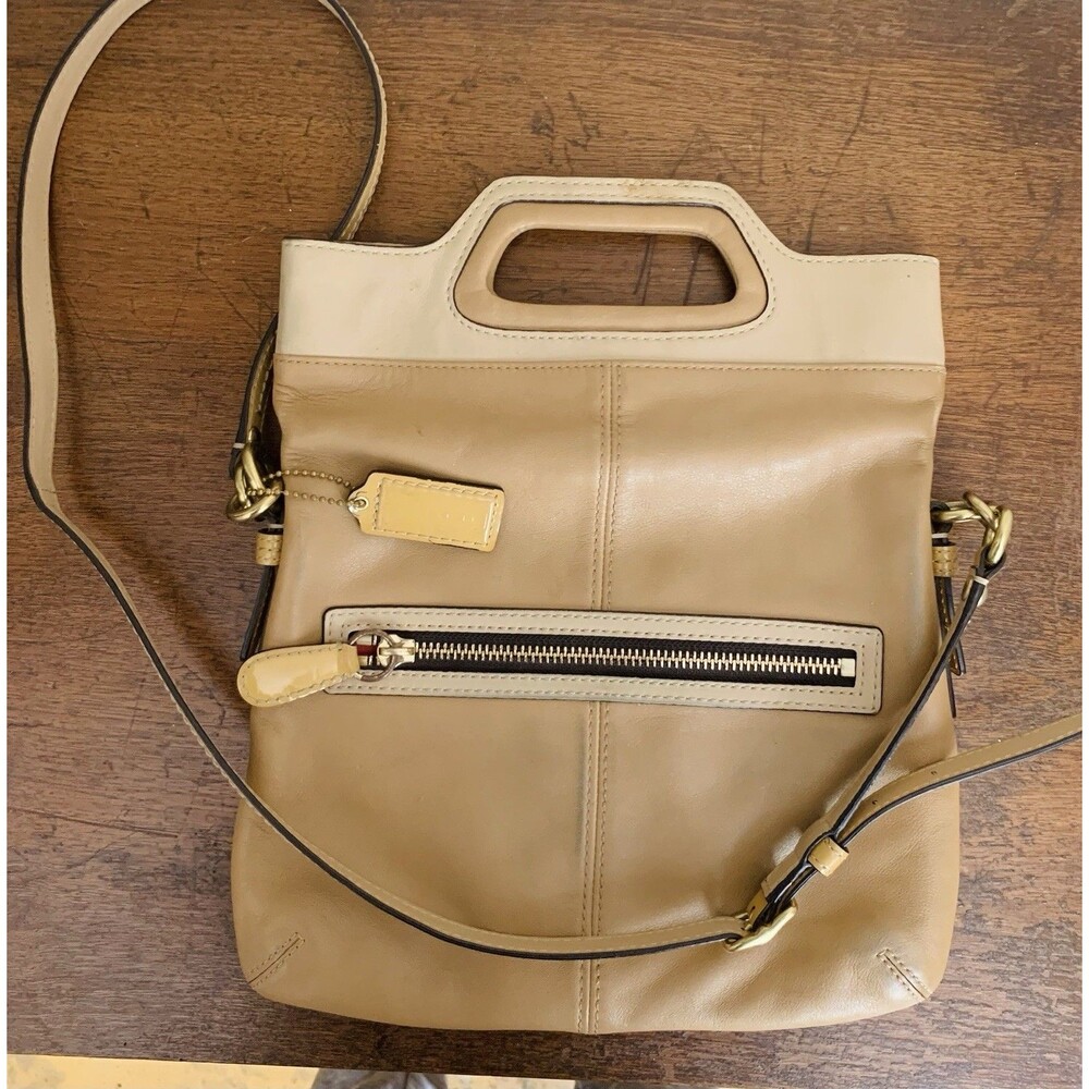 COACH 13388 Pristine! Bonnie Cashin Vintage tan two-tone leather foldover bag - Picture 1 of 9